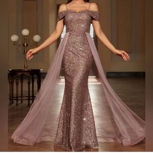 Elegant Off-Shoulder Sequinned Evening Gown